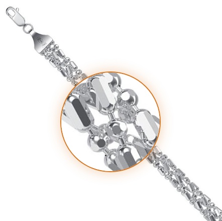 Сапфир каталог товаров Браслет женский шарик+бочка косичка из 5-ти цепочек с алмазной гранью из серебра