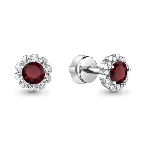 Сапфир каталог товаров Серьги гвоздики из серебра с фианитом, гранатом