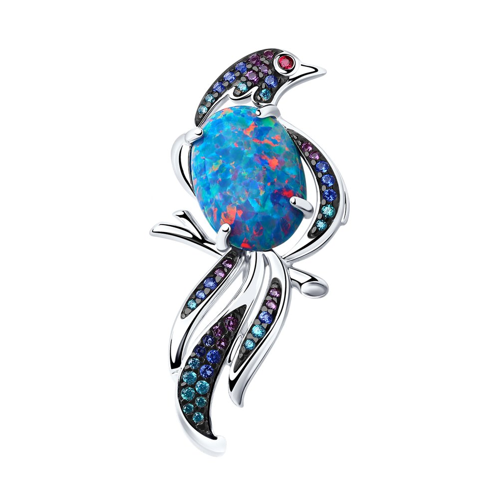 Сапфир каталог товаров Брошь из серебра с корундом, опалом, фианитом