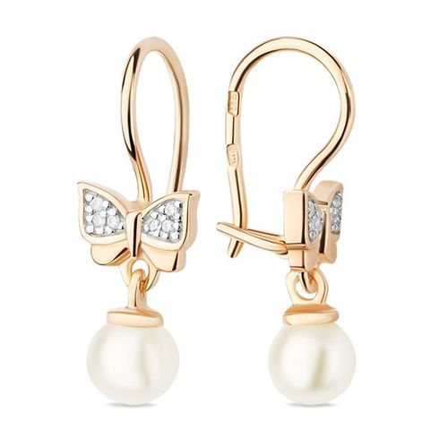 Сапфир каталог товаров Серьги детские из серебра с позолотой с фианитом, жемчугом