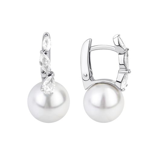 Сапфир каталог товаров Серьги из серебра с фианитом, жемчугом