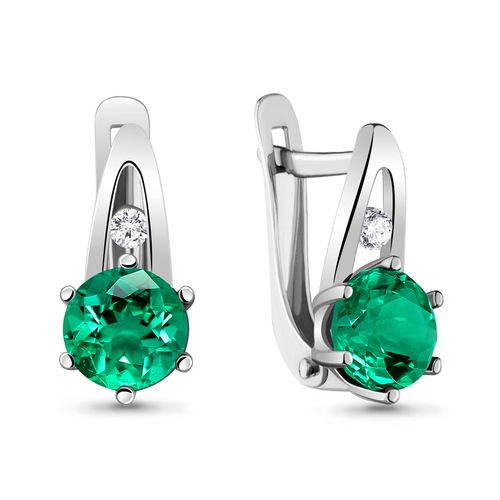 Сапфир каталог товаров Серьги из серебра с фианитом, изумрудом