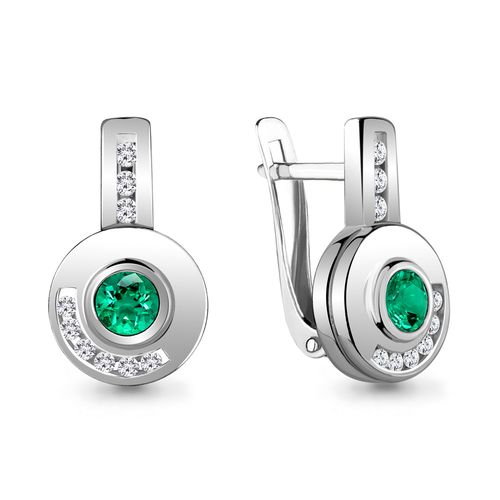 Сапфир каталог товаров Серьги из серебра с фианитом, изумрудом