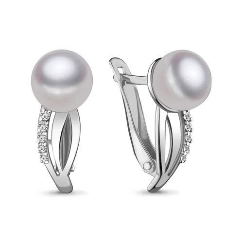 Сапфир каталог товаров Серьги из серебра с фианитом, жемчугом