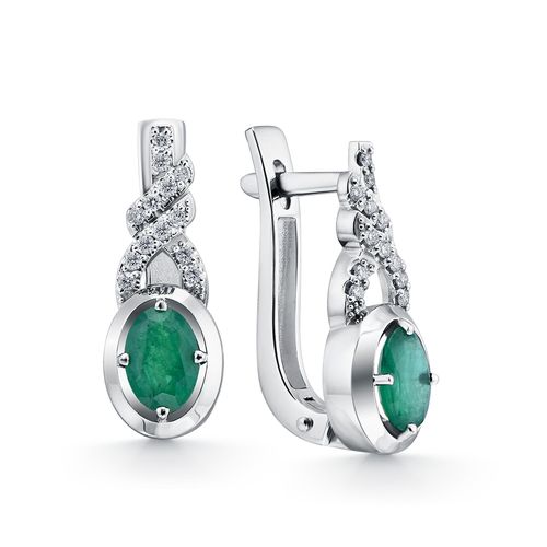 Сапфир каталог товаров Серьги из белого золота с бриллиантом, изумрудом