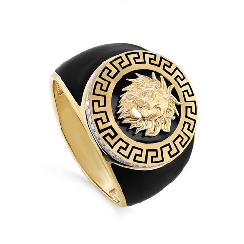 Сапфир каталог товаров Кольцо мужское из желтого золота с бриллиантом, эмалью