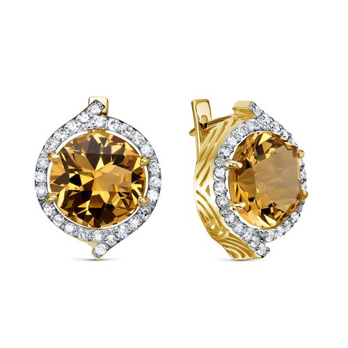 Сапфир каталог товаров Серьги из желтого золота с бриллиантом, цитрином