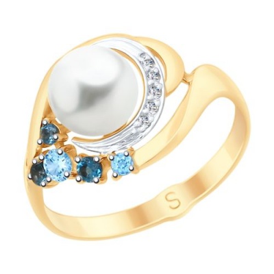 Сапфир каталог товаров Кольцо из золота с фианитом, жемчугом, топазом, топазом 