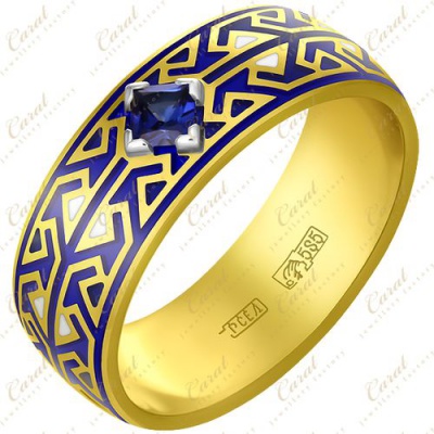 Сапфир каталог товаров Кольцо обручальное из желтого золота с сапфиром, эмалью 