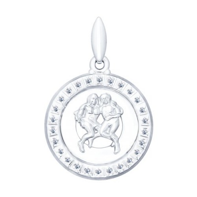 Сапфир каталог товаров Подвеска знак зодиака Близнецы из серебра с фианитом 