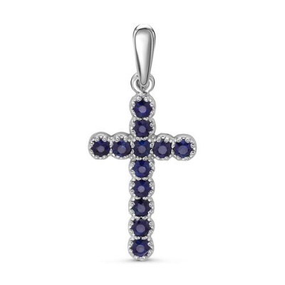 Сапфир каталог товаров Подвеска крест из белого золота с сапфиром 