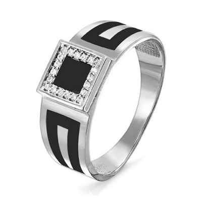 Сапфир каталог товаров Кольцо мужское из серебра с фианитом, эмалью 