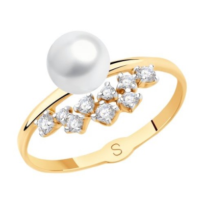 Сапфир каталог товаров Кольцо из золота с фианитом, жемчугом 